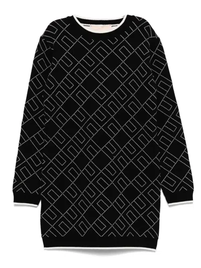 Elisabetta Franchi La Mia Bambina Kids' Geometric-pattern Knitted Dress In Black