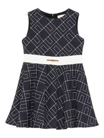 Elisabetta Franchi La Mia Bambina Kids' Geometric-print Flared Dress In Black
