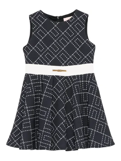 Elisabetta Franchi La Mia Bambina Kids' Geometric-print Flared Dress In Black
