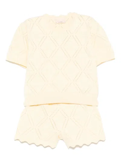 Elisabetta Franchi La Mia Bambina Babies' Knitted Shorts Set In Yellow