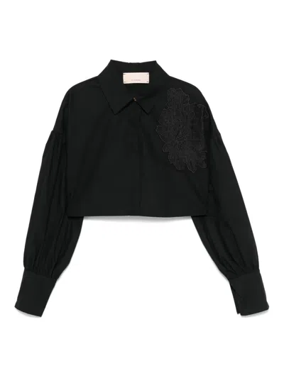 Elisabetta Franchi La Mia Bambina Hemd Mit Spitzenapplikation In Schwarz