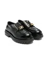 Elisabetta Franchi La Mia Bambina Lace-up Leather Moccasins In Black