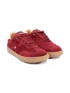 Elisabetta Franchi La Mia Bambina Lace-up Suede Sneakers In Red