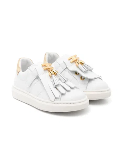Elisabetta Franchi La Mia Bambina Leather Sneakers In 白色