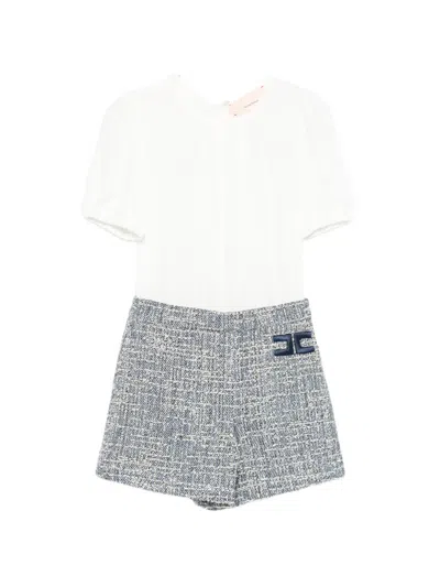 Elisabetta Franchi La Mia Bambina Kids' Logo-appliqué Short-sleeve Playsuit In Multi