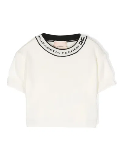 Elisabetta Franchi La Mia Bambina Babies' Logo-collar Knitted T-shirt In Nude