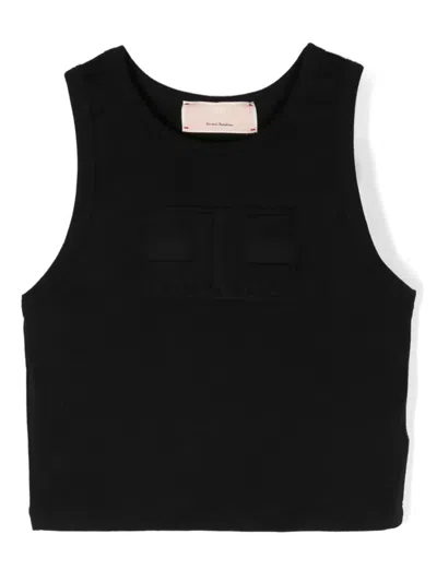 Elisabetta Franchi La Mia Bambina Kids' Logo-embossed Jersey Tank Top In Black