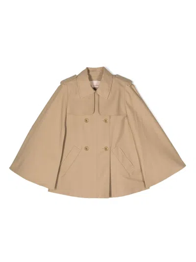 Elisabetta Franchi La Mia Bambina Kids' Logo-embroidered Cape In Neutrals
