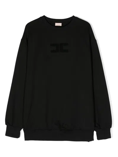 Elisabetta Franchi La Mia Bambina Kids' Logo-embroidered Cotton Sweatshirt In Black