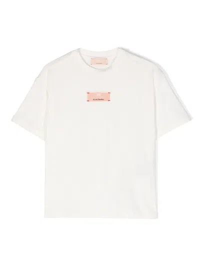 Elisabetta Franchi La Mia Bambina Kids' Logo-embroidered Crew-neck T-shirt In Neutrals