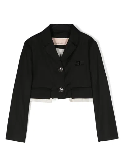 Elisabetta Franchi La Mia Bambina Kids' Logo-embroidered Cropped Blazer In Black