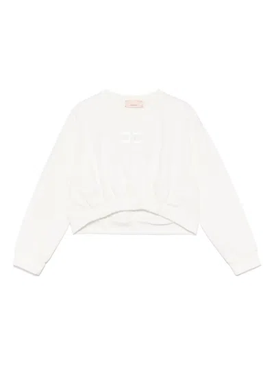 Elisabetta Franchi La Mia Bambina Kids' Logo-embroidered Sweatshirt In White