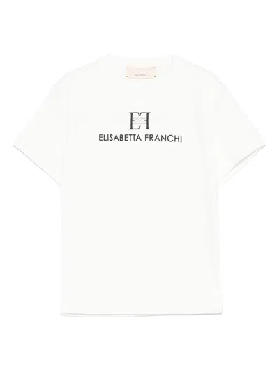 Elisabetta Franchi La Mia Bambina Kids' Logo-embroidered T-shirt In Neutrals