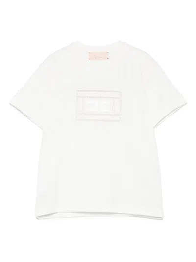 Elisabetta Franchi La Mia Bambina Kids' Logo-embroidered T-shirt In White