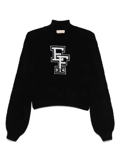 Elisabetta Franchi La Mia Bambina Kids' Logo-intarsia Sweater In 黑色