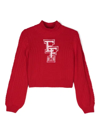 Elisabetta Franchi La Mia Bambina Kids' Logo-intarsia Sweater In Red