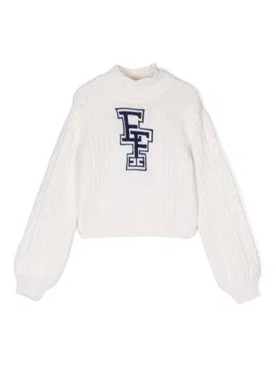 Elisabetta Franchi La Mia Bambina Kids' Logo-intarsia Sweater In White
