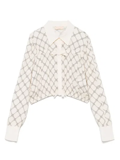 Elisabetta Franchi La Mia Bambina Kids' Logo-jacquard Blouse In Butter