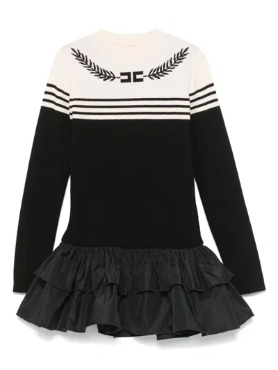 Elisabetta Franchi La Mia Bambina Kids' Logo-jacquard Dress In Black