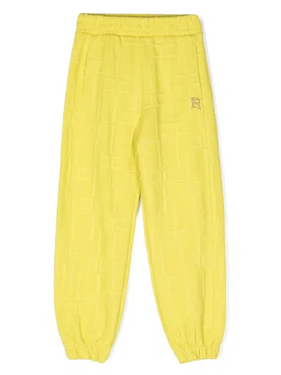 Elisabetta Franchi La Mia Bambina Kids' Logo-jacquard Piqué Track Pants In Yellow