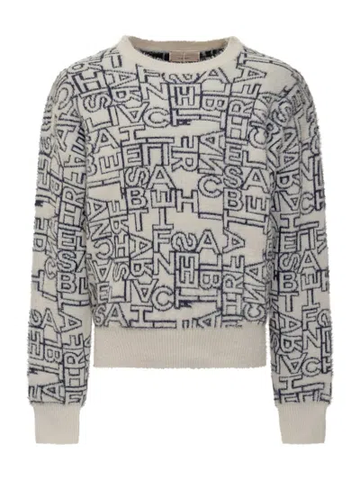 Elisabetta Franchi La Mia Bambina Logo-jacquard Sweater In 白色