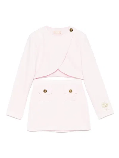Elisabetta Franchi La Mia Bambina Kids' Logo-patch Skirt Suit In Pink