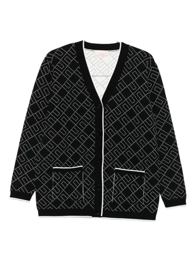 Elisabetta Franchi La Mia Bambina Kids' Logo-pattern Cardigan In Black