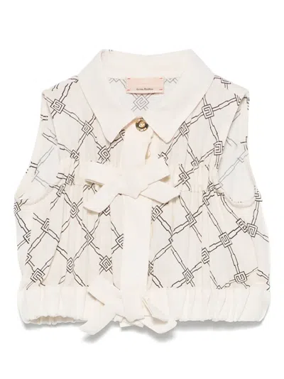 Elisabetta Franchi La Mia Bambina Babies' Logo-pattern Shirt In Neutrals