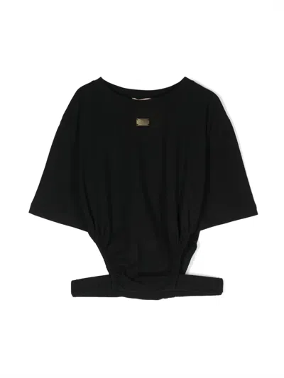 Elisabetta Franchi La Mia Bambina Kids' Logo-plaque Cut-out T-shirt In Black