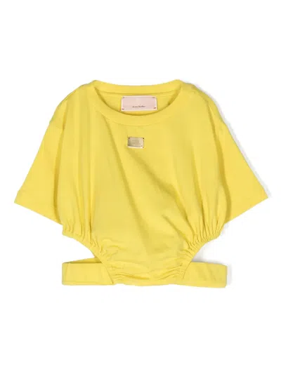 Elisabetta Franchi La Mia Bambina Kids' Logo-plaque Cut-out T-shirt In Yellow