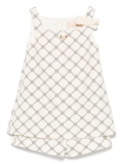 Elisabetta Franchi La Mia Bambina Kids' Logo-print Playsuit In 中性色