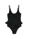 Elisabetta Franchi La Mia Bambina Logo-print Ruffled Swimsuit In Black