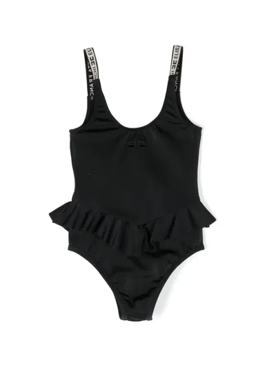 Elisabetta Franchi La Mia Bambina Kids' Logo-print Ruffled Swimsuit In Black