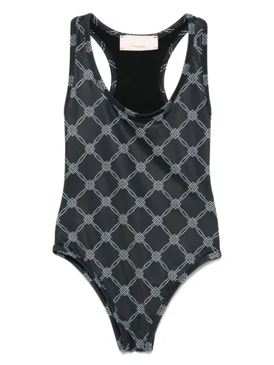 Elisabetta Franchi La Mia Bambina Kids' Logo-print Swimsuit In Black