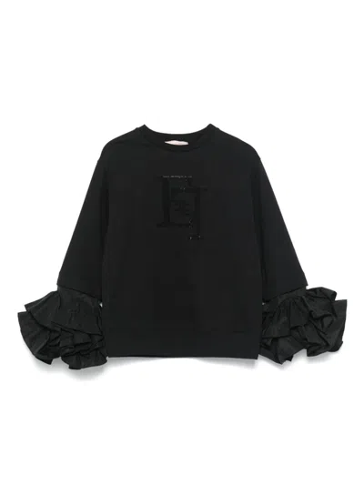 Elisabetta Franchi La Mia Bambina Kids' Logo-rhinestone Sweater In Black