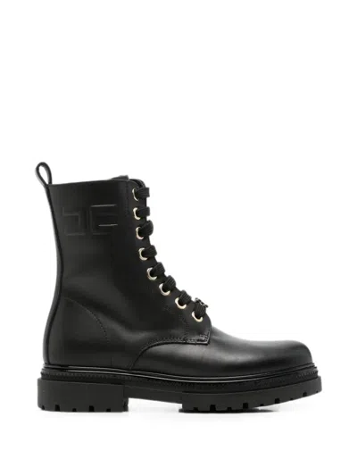Elisabetta Franchi La Mia Bambina Kids' Logo-plaque Lace-up Boots In Black