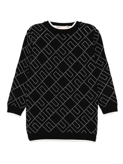 Elisabetta Franchi La Mia Bambina Kids' Maxi Geometric-pattern Dress Sweater In Black