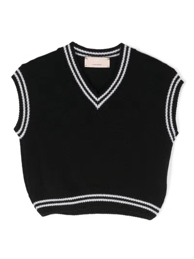 Elisabetta Franchi La Mia Bambina Kids' Merino-wool Knitted Top In Black