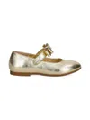 Elisabetta Franchi La Mia Bambina Metallic-effect Bow-embellished Ballerinas In Gold