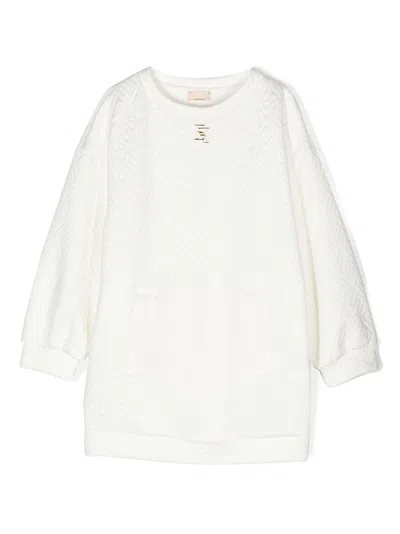 Elisabetta Franchi La Mia Bambina Kids' Monogram-jacquard Midi Dress In White