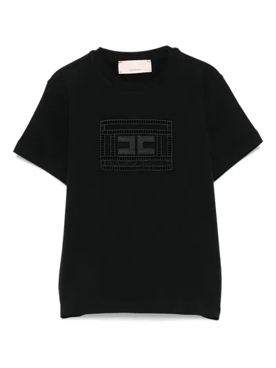 Elisabetta Franchi La Mia Bambina Kids' Monogram-patch T-shirt In Black