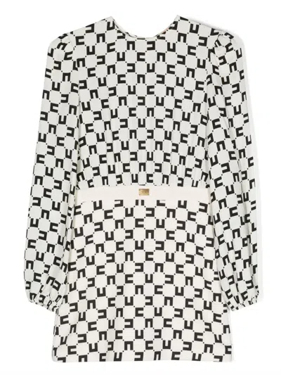 Elisabetta Franchi La Mia Bambina Kids' Monogram-print Crepe Dress In Neutrals