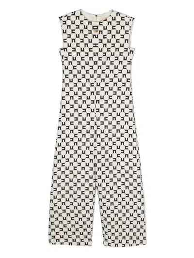 Elisabetta Franchi La Mia Bambina Kids' Monogram-print Crepe Jumpsuit In Neutrals