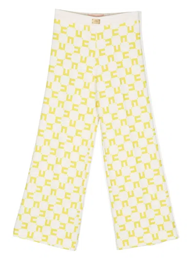 Elisabetta Franchi La Mia Bambina Kids' Monogram-print Pleated Trousers In White