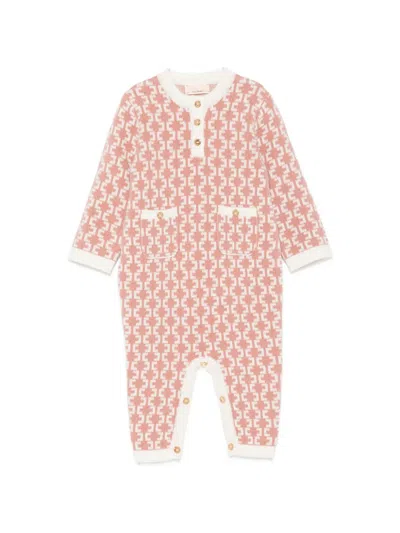 Elisabetta Franchi La Mia Bambina Babies' Monogram-knit Button-front Romper In Pink