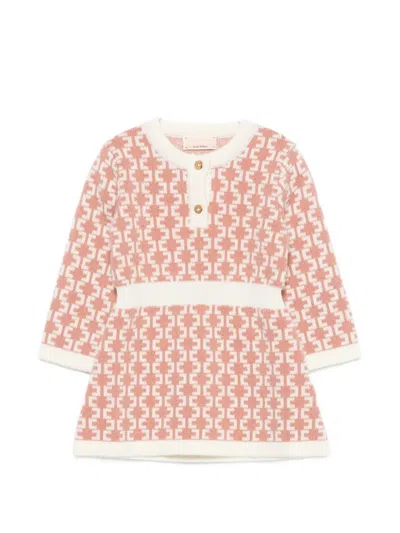 Elisabetta Franchi La Mia Bambina Babies' Monogram-pattern Knit Dress In Pink