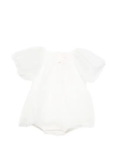 Elisabetta Franchi La Mia Bambina Babies' Pagliaccetto Tulle Short-sleeve Dress In White