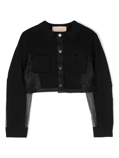 Elisabetta Franchi La Mia Bambina Kids' Panelled Cropped Shirt In Black