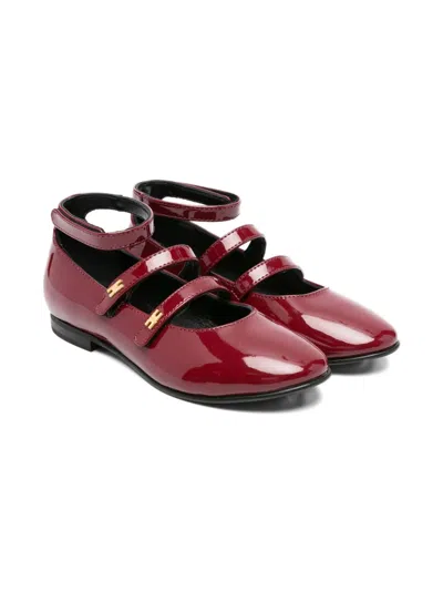 Elisabetta Franchi La Mia Bambina Kids' Patent-leather Ankle-strap Ballerinas In Red