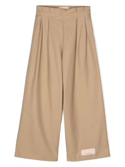 Elisabetta Franchi La Mia Bambina Kids' Pleat-detail Wide-leg Trousers In Neutrals